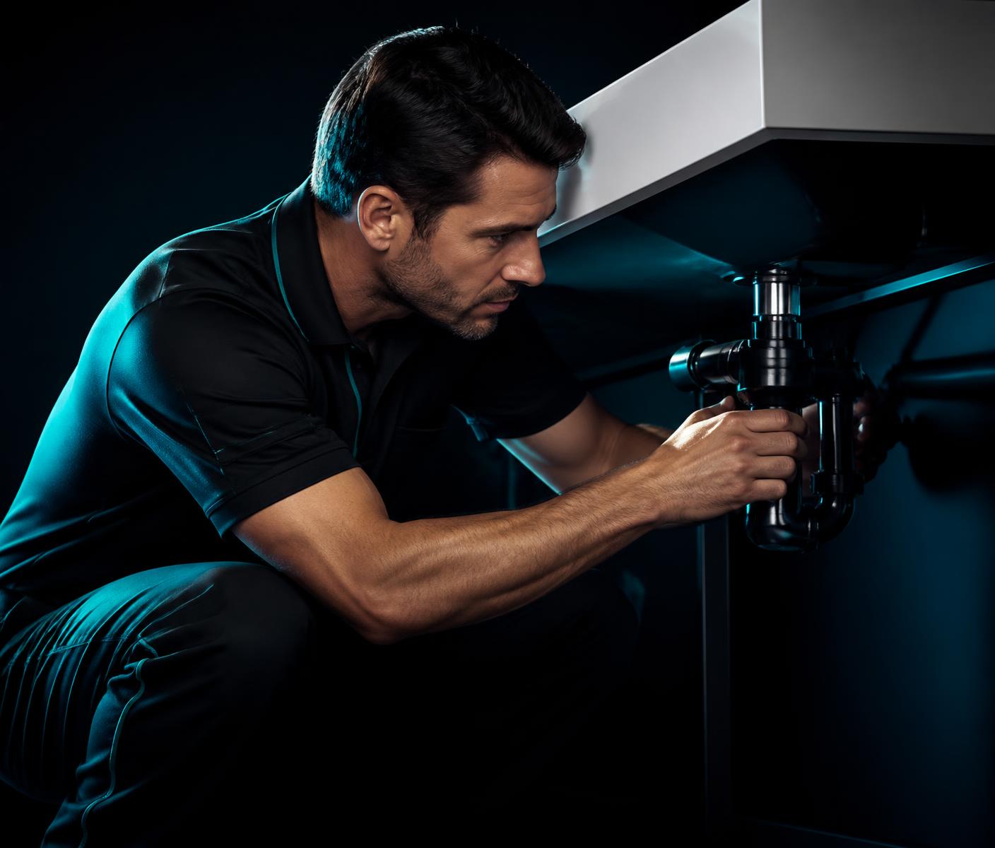 Swift Flow Plumbing technician repairing pipework under a modern sink